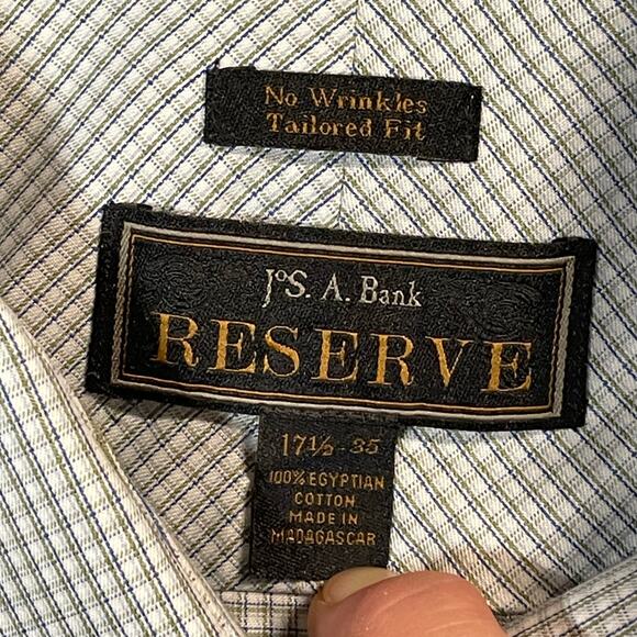 Jos A Bank Reserve Tailored Fit No Wrinkle Dress Shirt 17.5 35 Egyptian Cotton - Picture 2 of 10